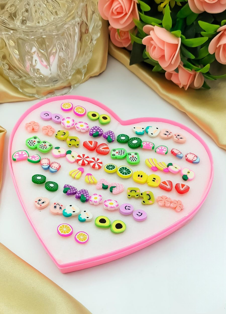 Adjustable Earrings For Kids, 36 Pair Fruit Stud Earrings Set, Candy Color Stud Earrings Adjustable Earrings For Kids, 36 Pair Fruit Stud Earrings Set, Candy Color Stud Earrings
